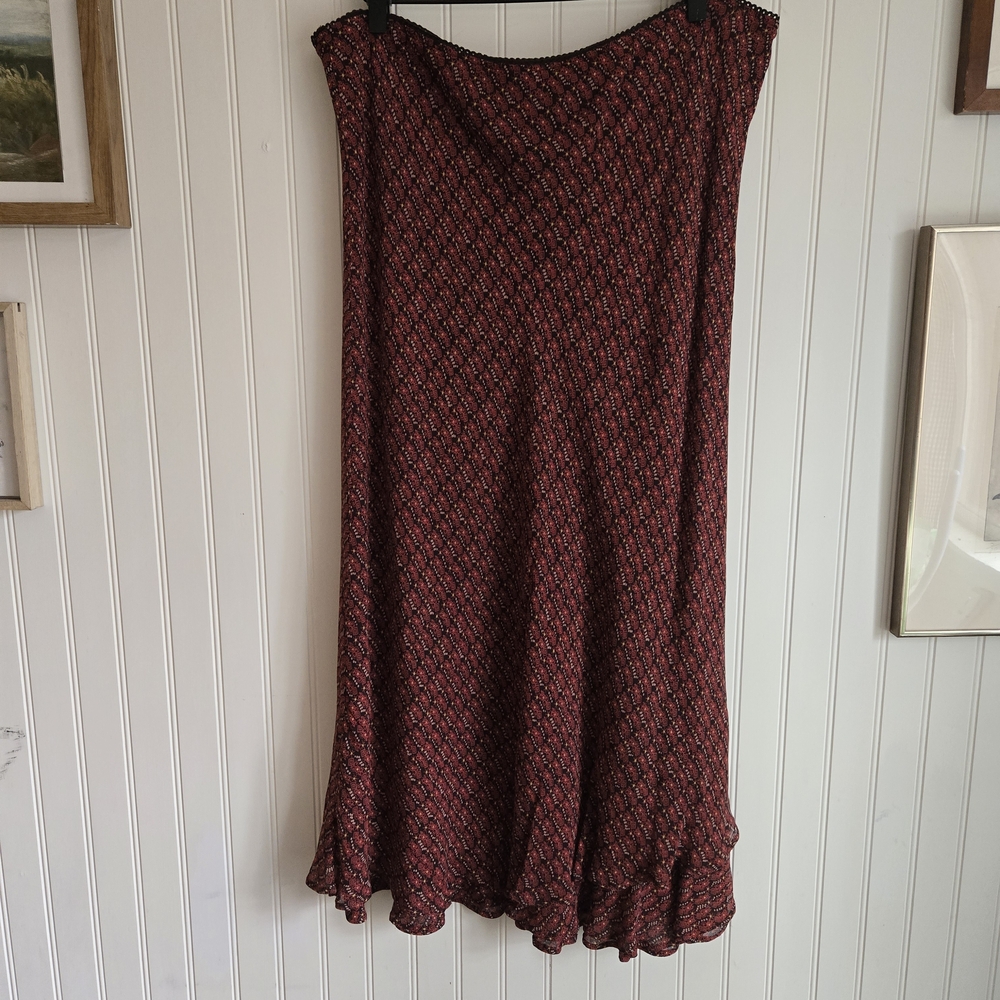Syle & Co Sz 14 Chic Lightweight Burgundy Patterned Midi Slip Skirt